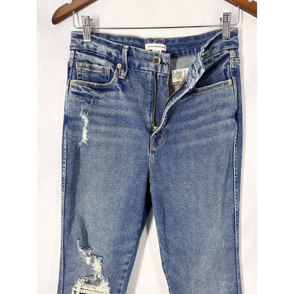 Good American Good Curve Straight Distressed Leg Jeans Women's Size 8/29 - Picture 4 of 15